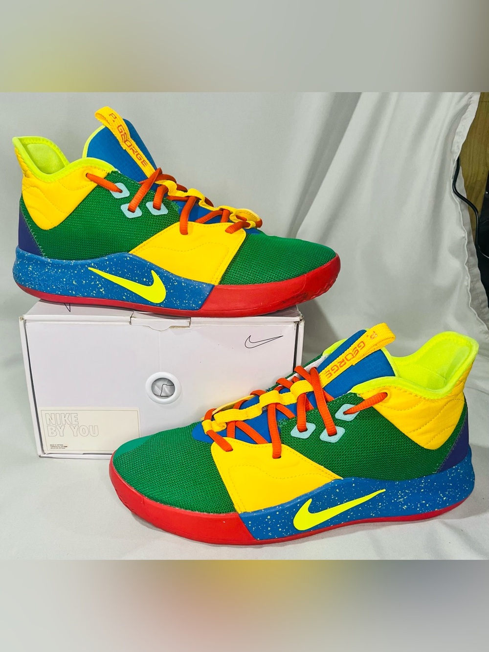 Nike Men’s Paul George Multicolor Basketball Sneakers - Green/Yellow/Red/Blue